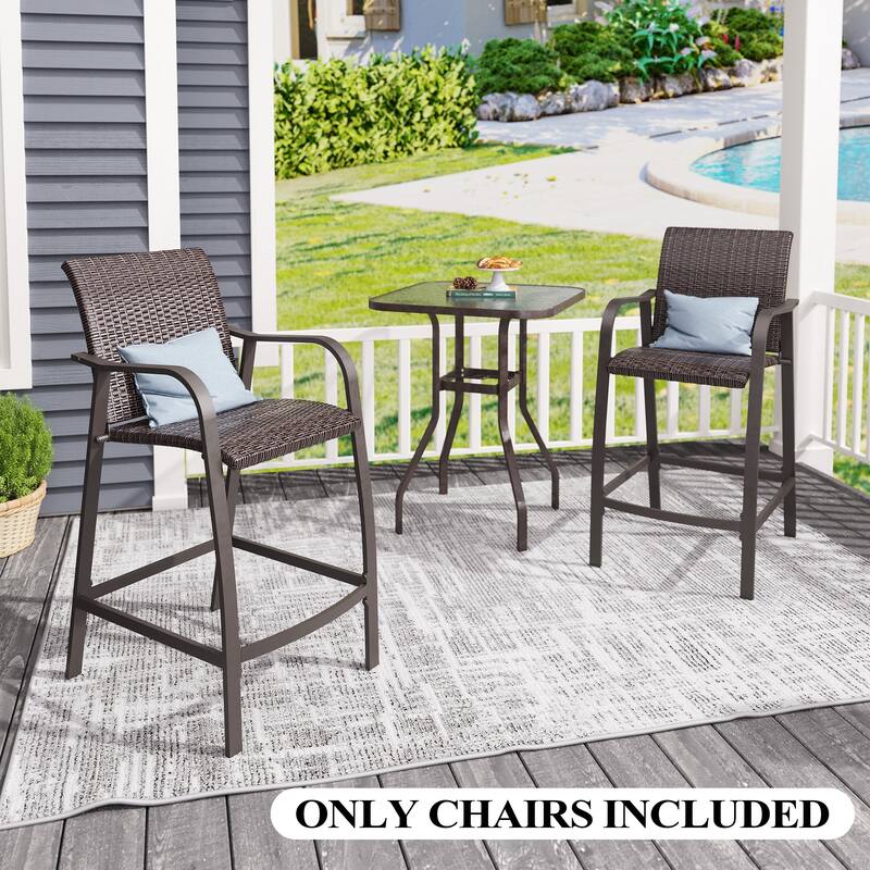 Crestlive Products Outdoor Counter Height Wicker Bar Stools - 21.7" W x 25.6" D x 43.7" H