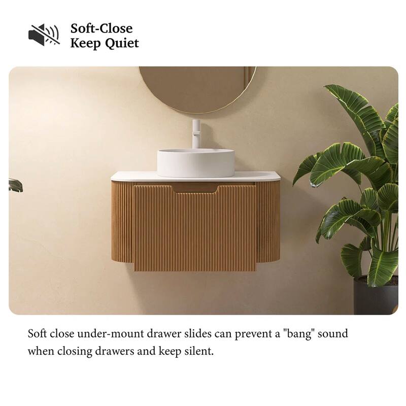 Wall-Mounted Bathroom Vanity with White Round Ceramic Sink
