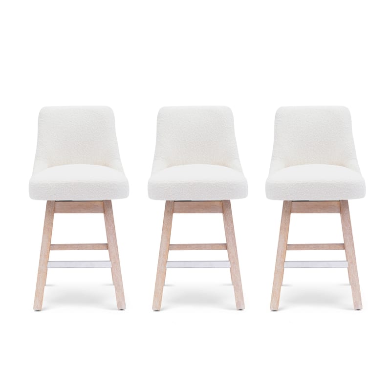 Boucle Polyester Upholstered Swivel Counter Stool - Foot Glides (Set of 3)