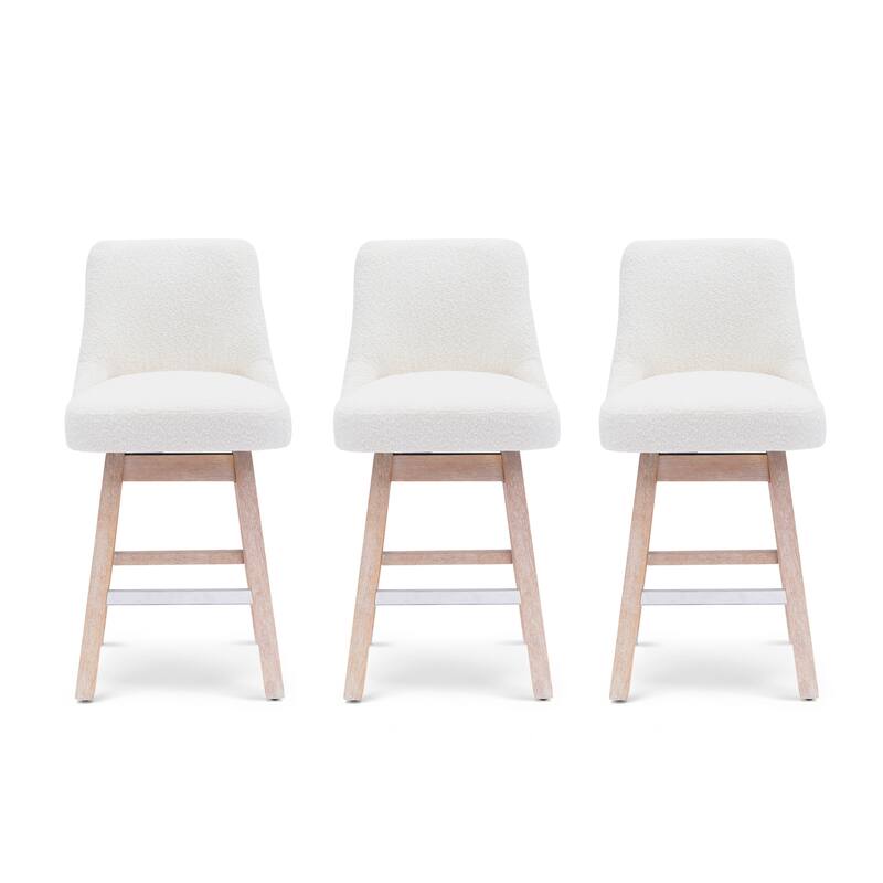Boucle Polyester Upholstered Swivel Counter Stool Foot Glides (Set of