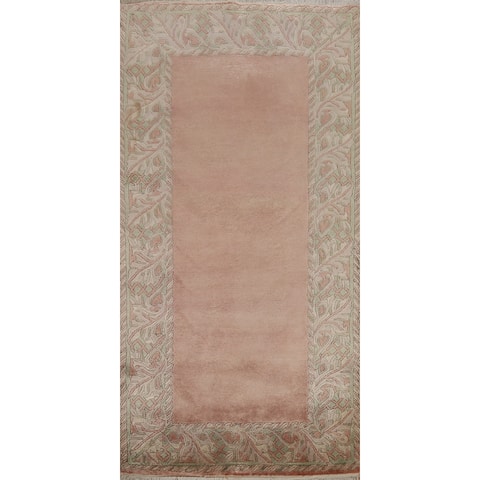 Bordered Nepalese Oriental Wool Runner Rug Hand-knotted Hallway Carpet - 2'4" x 4'8"