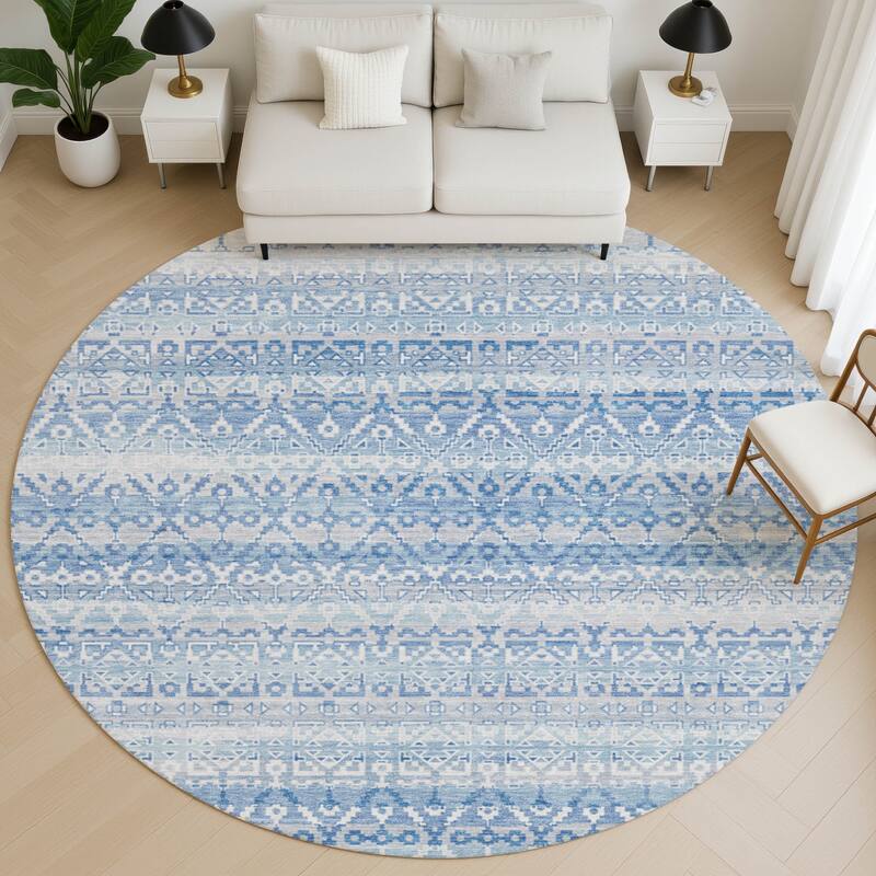 Premium Washable Super Soft Boho Stripes Mayfield Rug - Sky - 8' x 8'