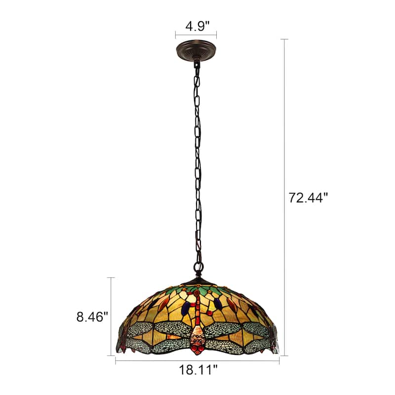 Tiffany-Style Dragonfly Design 3-light Blackish Bronze Hanging Pendant