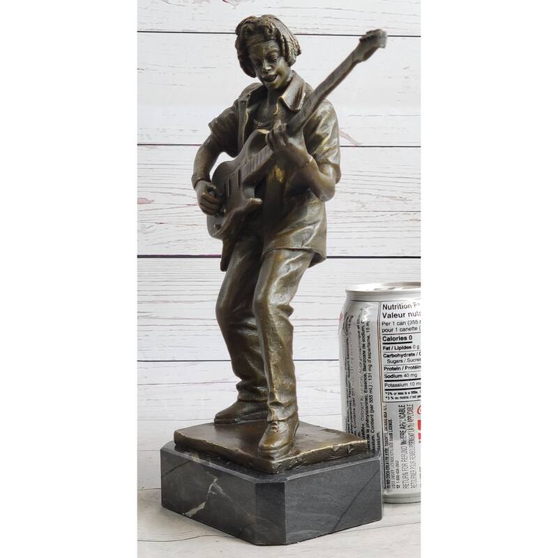 Signed Handcrafted Rick James Guitar Player Bronze Sculpture Figurine Statue