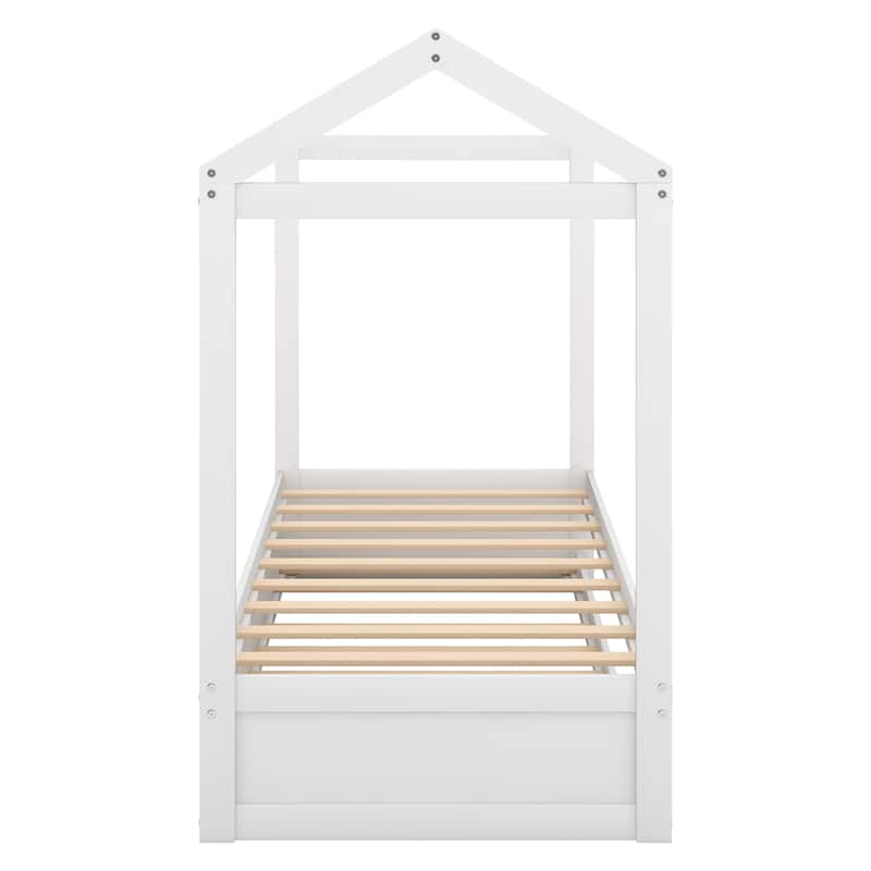 Twin Pine House Bed with Trundle & Roof