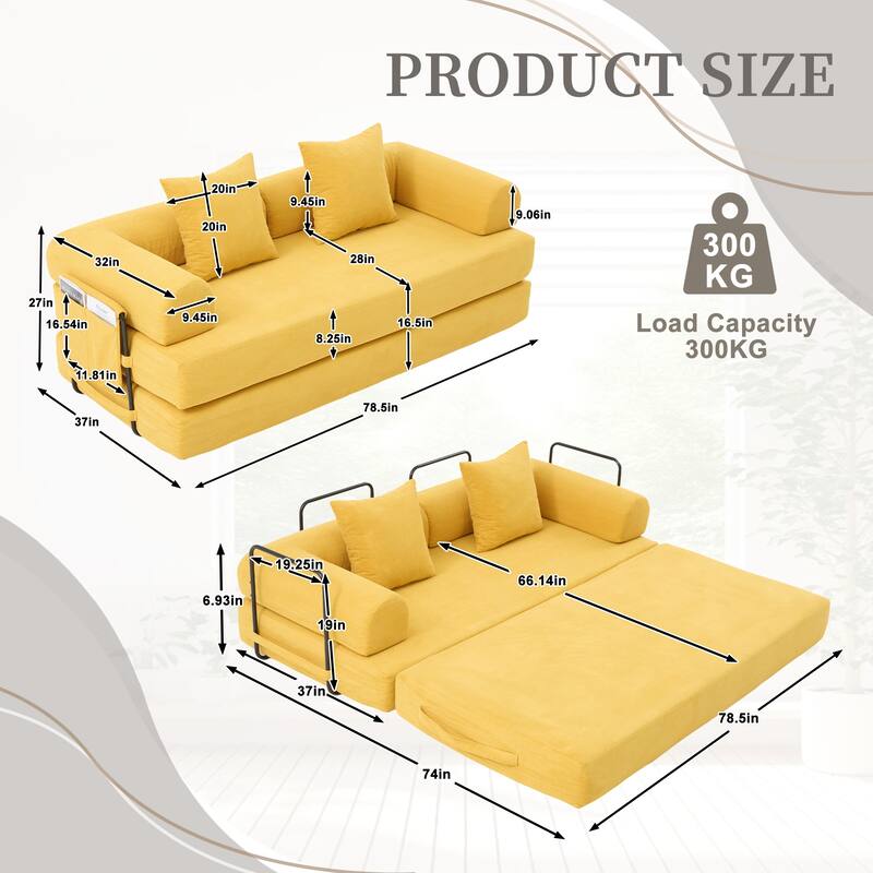 HOMEFUN Corduroy Upholstered Modern Comfort Foldable Compressible Sofa Bed with Sturdy Metal Frame