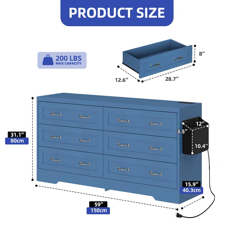 Moasis 6 Drawer Mid Century Modern 59" W Double Dresser