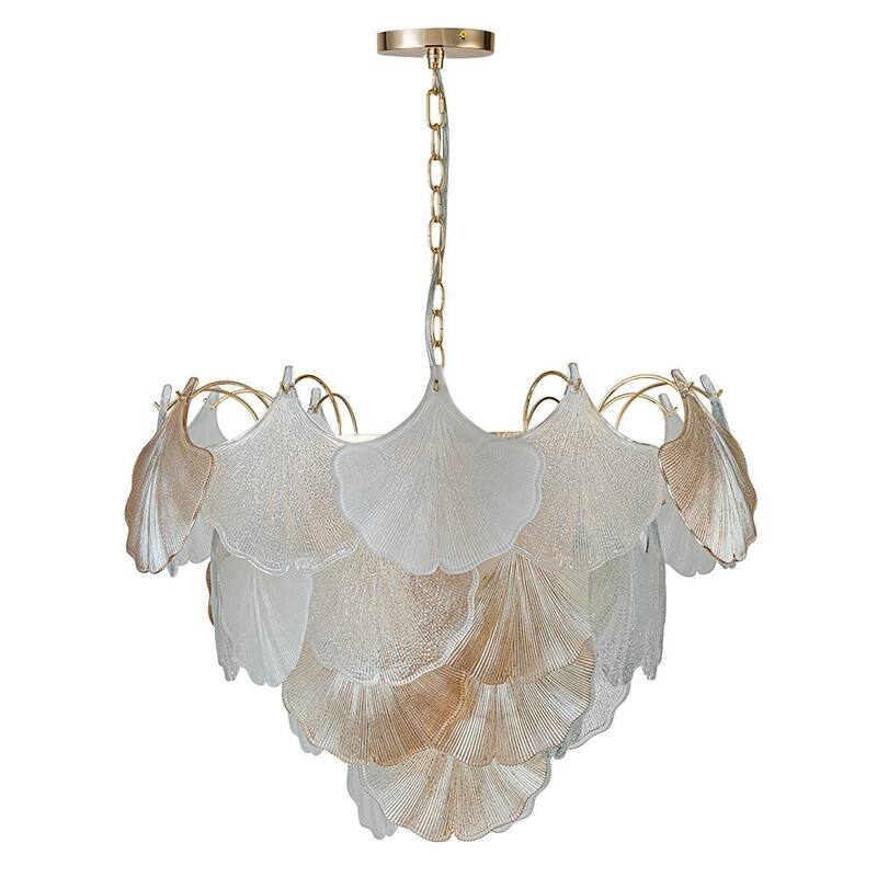 Classic 10-Light Colored Glass Gold Ginkgo Round Chandelier - 22in