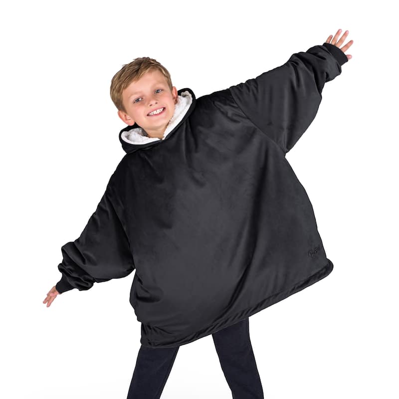 Bare Homey B-Cozy Oversized Sherpa Wearable Blanket - Youth - Black