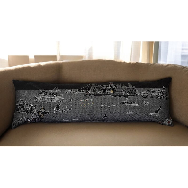 14" X 45" Black Gray and White Hometown Pride Wool Lumbar Throw Pillow - Black Gray and White