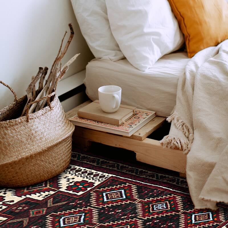 ECARPETGALLERY Hand-knotted Baluch Black, Red Wool Rug - 3'2 x 6'0