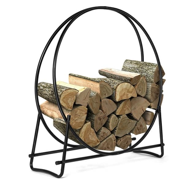 Costway 40-Inch Tubular Steel Log Hoop Firewood Storage Rack Holder Round Display Costway 40-Inch Tubular Steel Log Hoop Firewood Storage Rack Holder Round Display
