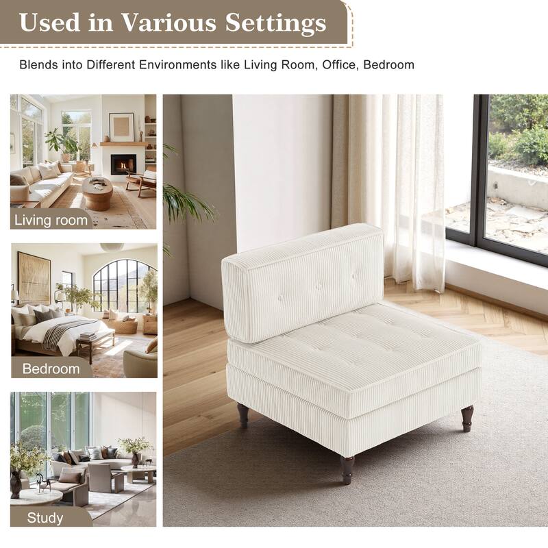 Modular Corduroy Armless Chair Upholstered Lounge Sofa