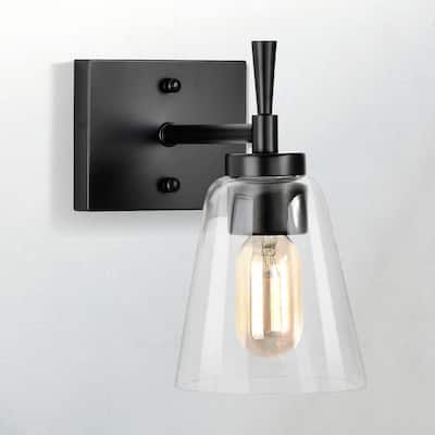 Matte Black 1-Light Indoor Wall Sconce with Clear Cone Glass Shade