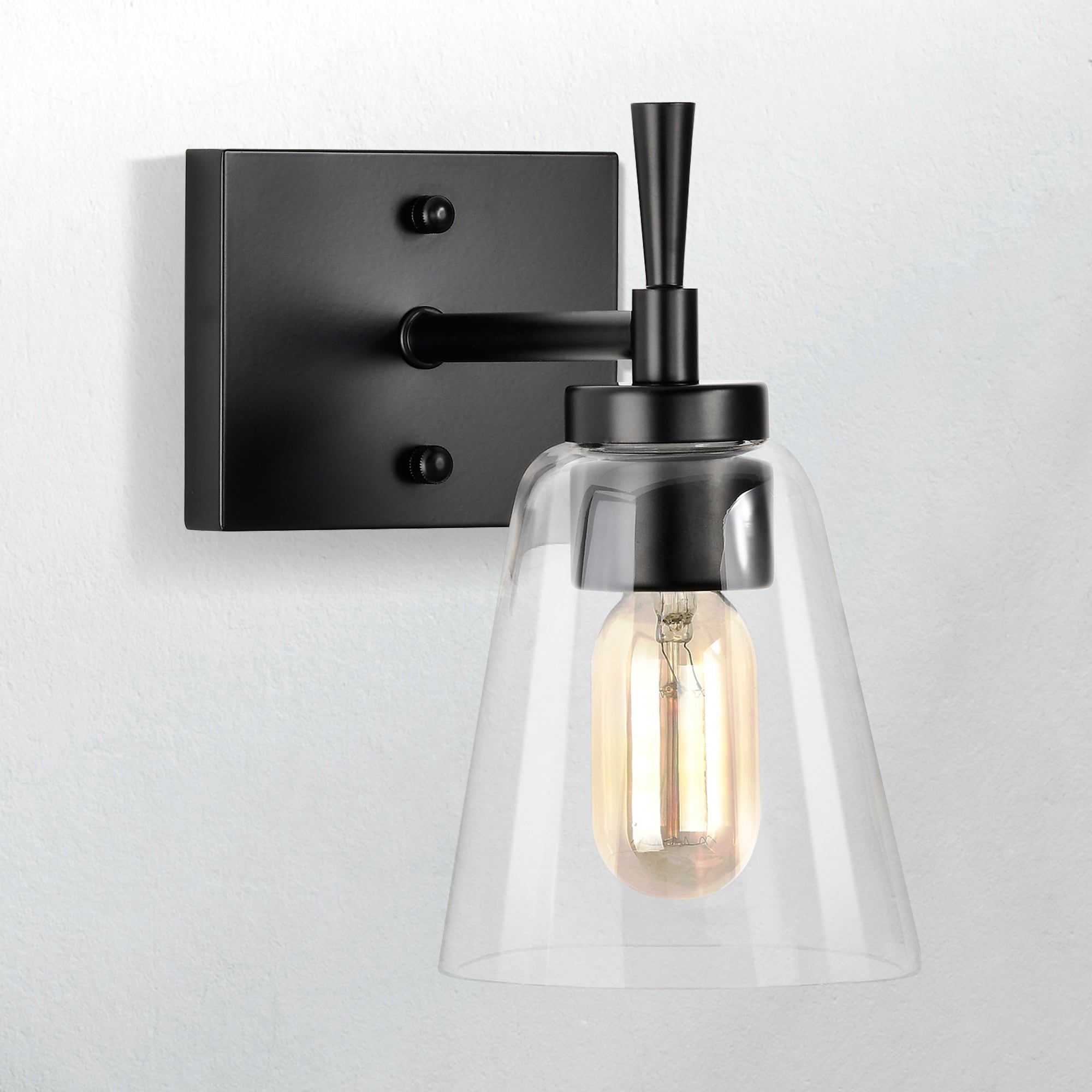 Matte Black 1-Light Indoor Wall Sconce with Clear Cone Glass Shade