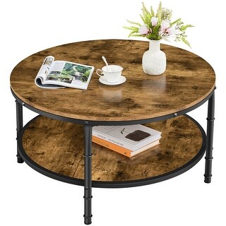 Yaheetech 2-Layer Rustic Round Coffee Table With Storage Shelf - 35 ...