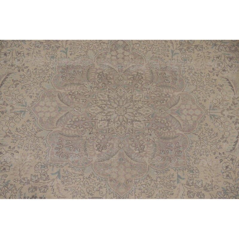 Hand Knotted Oriental 100% Wool Carpet Traditional Floral Beige & Ivories Tabriz Area Rug - 12' 5'' X 9' 8''