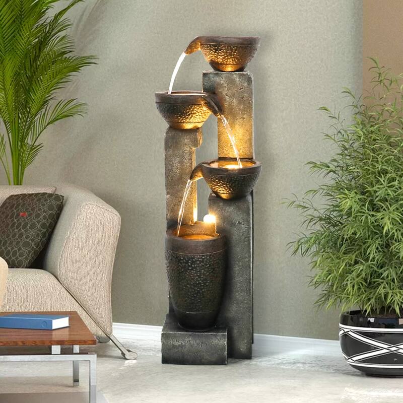 40-inch Indoor/Outdoor Water Fountain w/Lights Waterfall Features
