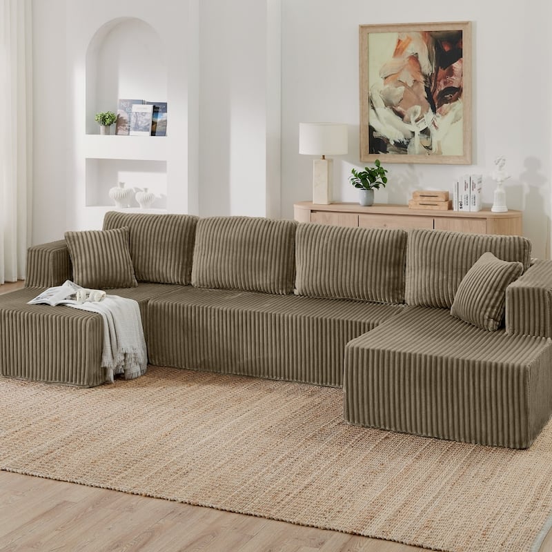 132.48" U-shaped Modular Square Armrests Sectional Sofa with 2 Pillows