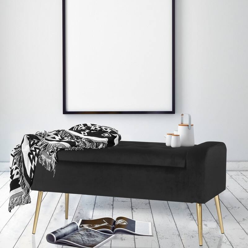 Adeco Upholstered Storage Ottoman Entryway Bench with Metal Legs