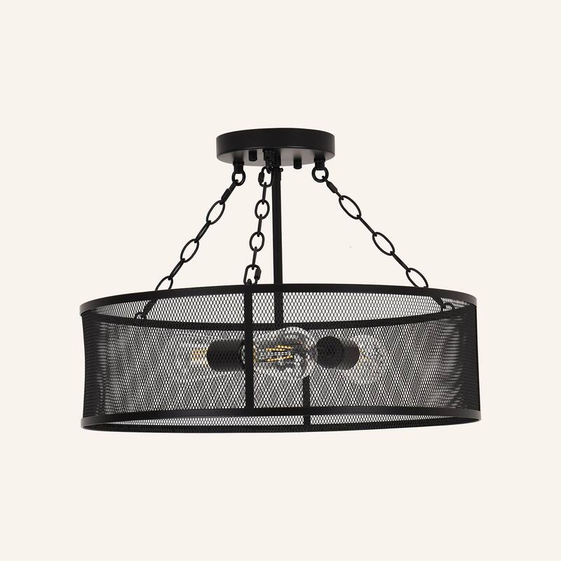3-Light Semi Flush Mount Light - Matte Black