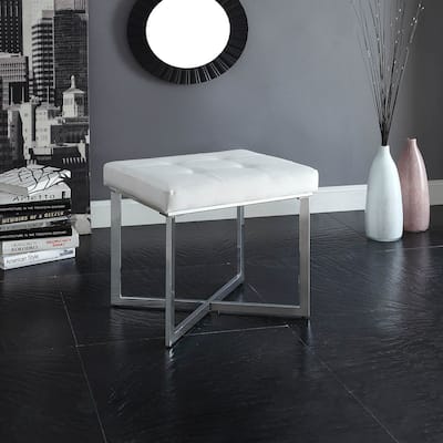 Tufted Cushion Vanity Bench - 20" - White and Chrome