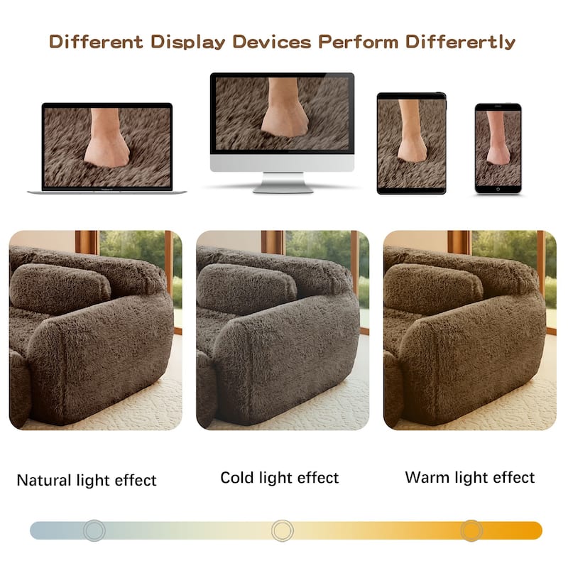 Rossetta 2-seater Soft Fluffy Plush Fabric Modular Sectional Sofa Couches with Throw Pillows, Bottom Anti-Slip Design