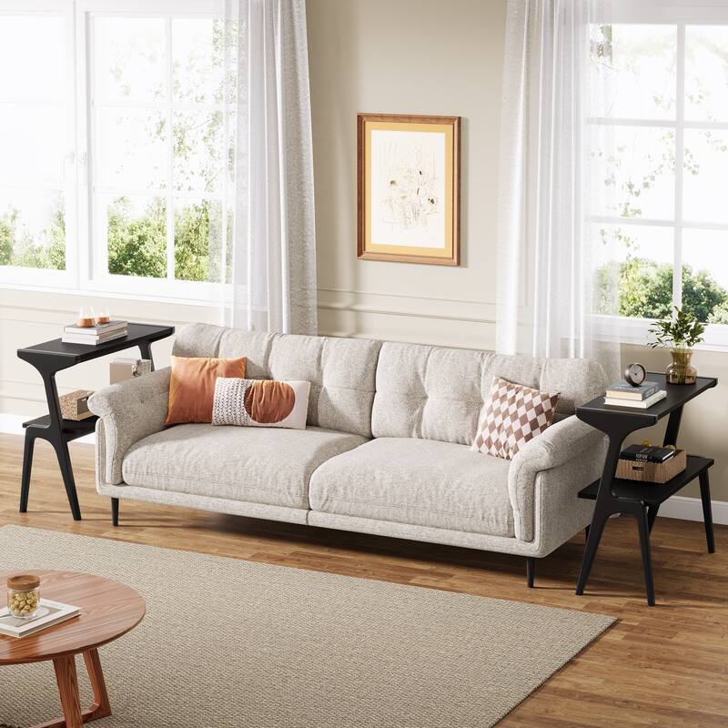 Modern SideTable with Storage Shelf, Sofa End Table with Solid Wood Legs, Bedside Table, Nightstand for Bedroom, Living Room