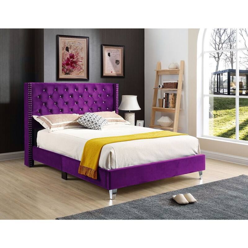 Purple Full Upholstered Bed with Soft Fabric, Durable Frame and Stylish Design for Guest Bedrooms or Cozy Master Spaces