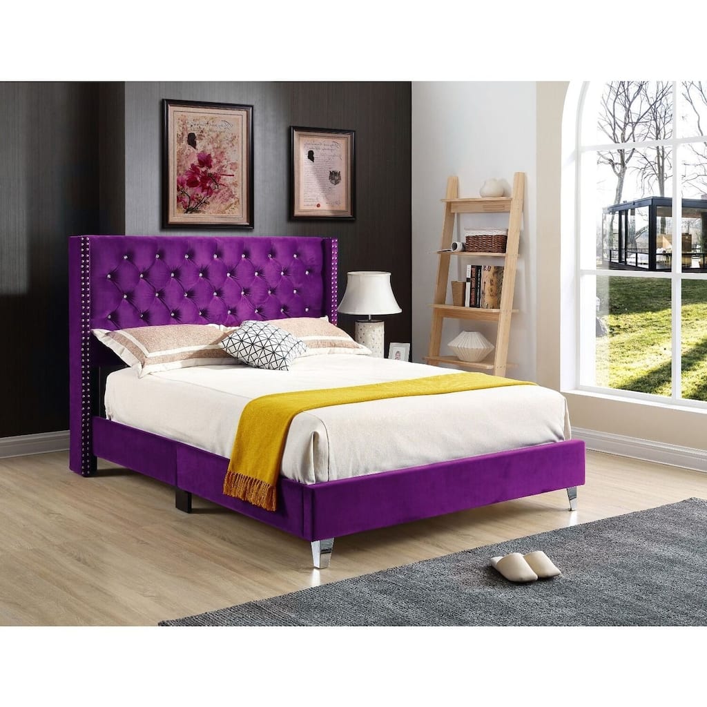 Purple Full Upholstered Bed with Soft Fabric, Durable Frame and Stylish Design for Guest Bedrooms or Cozy Master Spaces