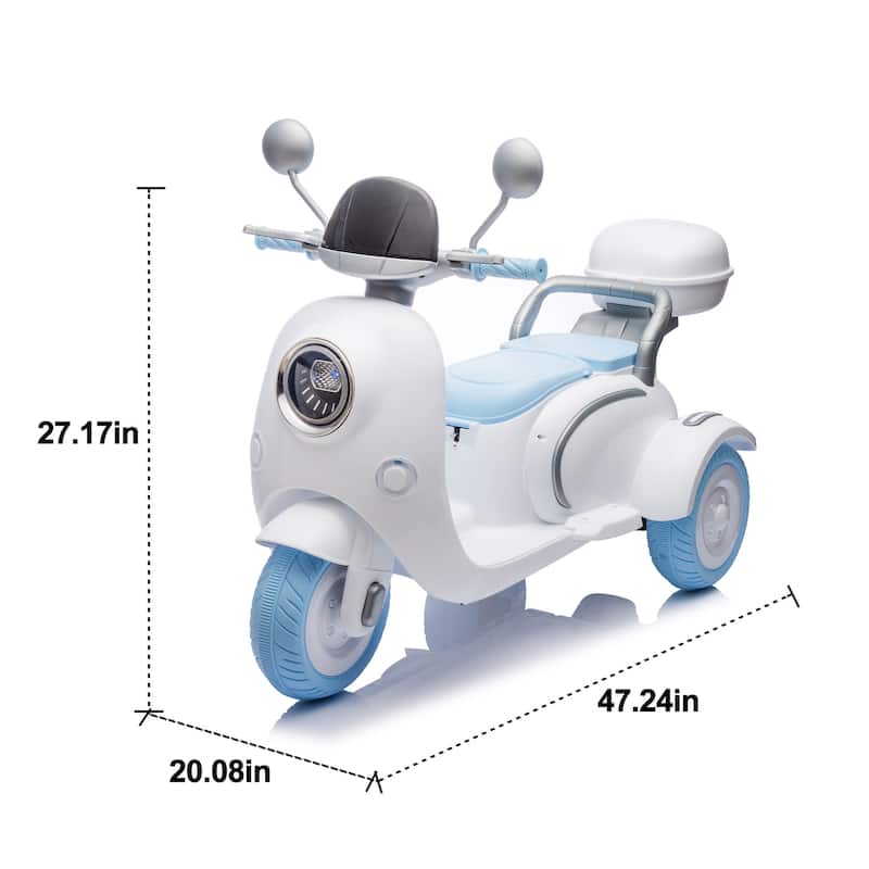 12V 2-Seater Electric Ride-On Motorcycle for Kids 3-6, Three-Wheel with Bluetooth & USB - Blue
