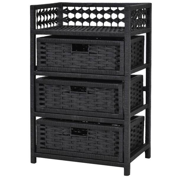 Shop Costway 3 Drawer Storage Unit Tower Shelf Wicker Baskets