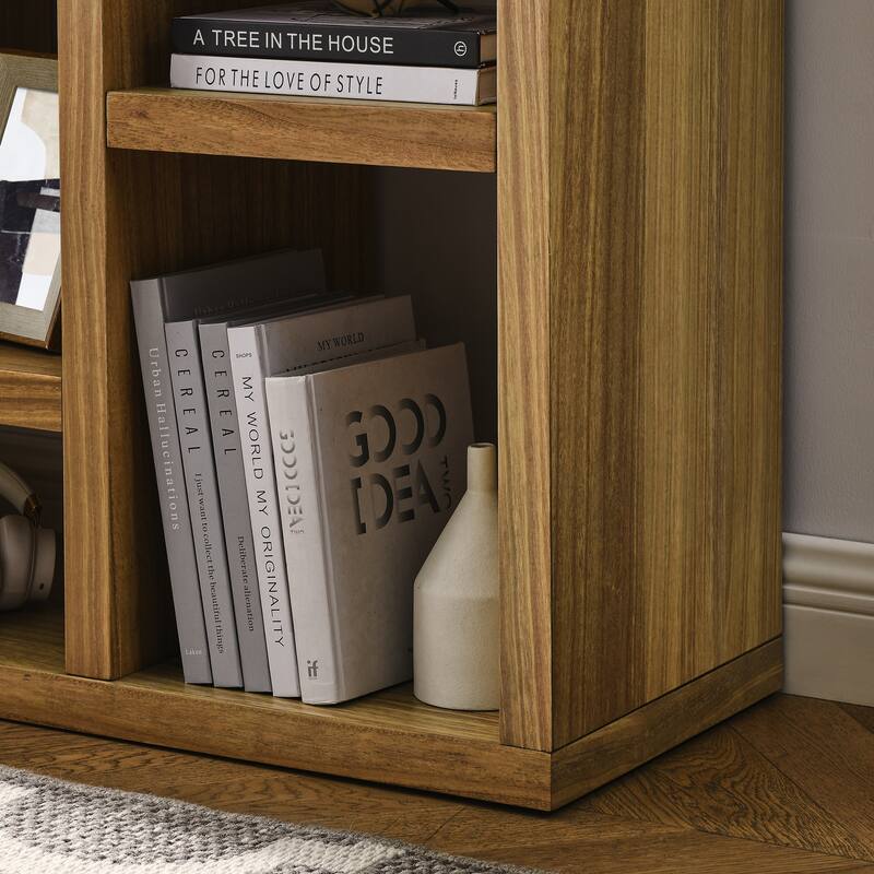 Open Wooden Open Shelf Bookcase, Freestanding Display Storage Cabinet with 7 Cube Storage Spaces, Floor Standing Bookshelf