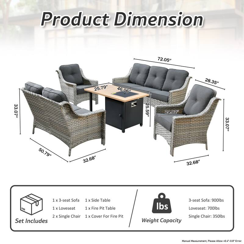HOOOWOOO 5-piece Rattan Wicker High Back Patio Conversation Furniture Set