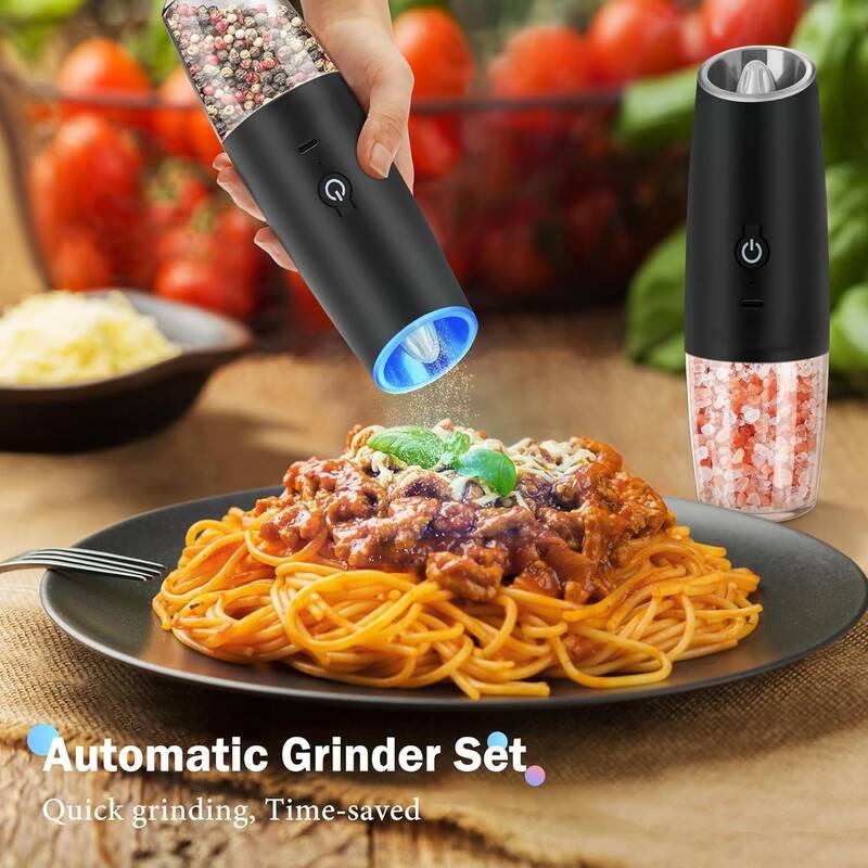 Electric Salt and Pepper Grinder Set 2-Pack USB Rechargeable One-Hand Operation Adjustable Coarseness - 2:48" x 7.94"