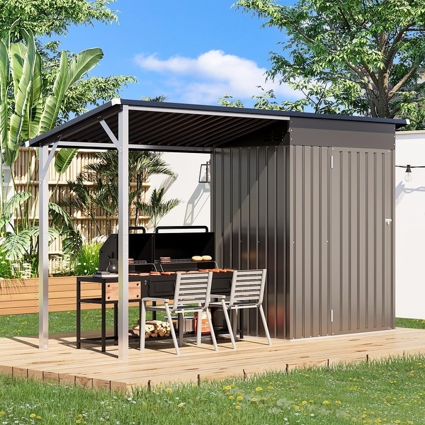 AECOJOY Outdoor Open-Sided Storage Shed Tool Shed Attached Hardtop