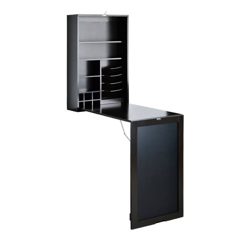 Utopia Alley Collapsible Fold Down Desk Table with Storage Cabinet & Shelves - Wall Mounted Desk Furniture with Chalkboard Wall