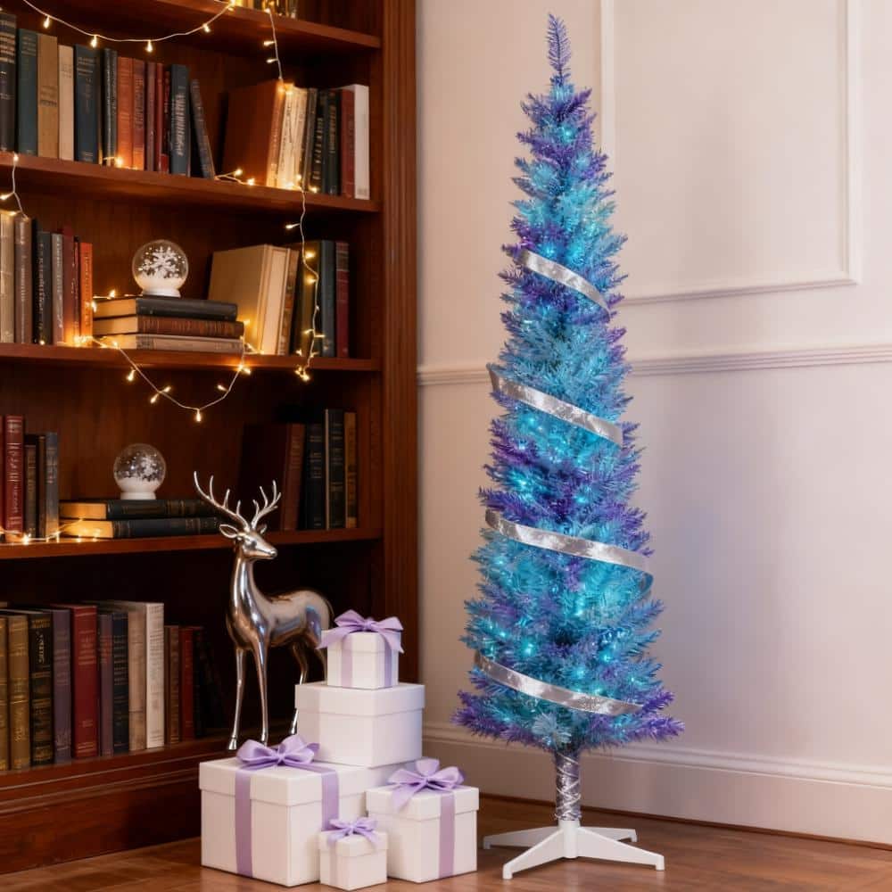 7FT Indoor Pencil Artificial Christmas Trees with Colorful Surface Branches