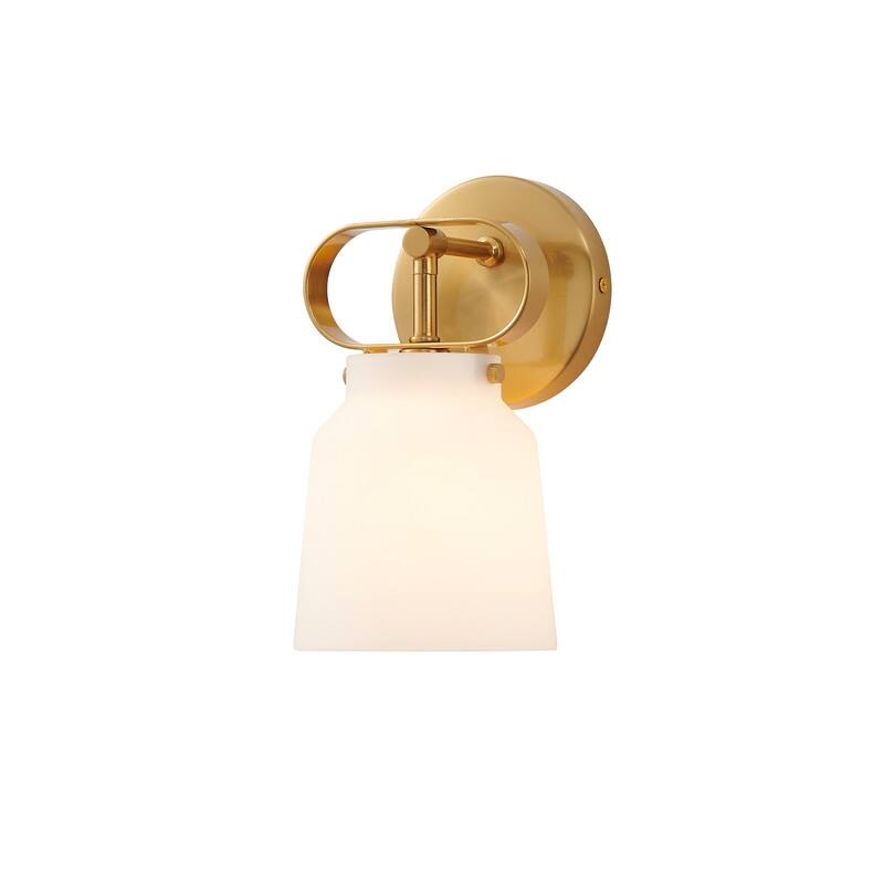 KAWOTI H9.3" Brushed Gold Wall Sconce with Matte White Glass Shade - W5.2" * E6" * H9.4"