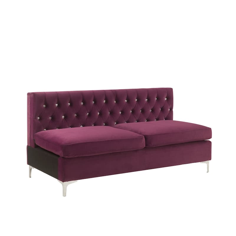 HomeRoots 69" Burgundy Velvet Modular Sofa With Silver Legs