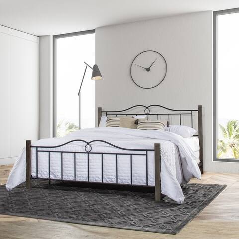 Carbon Loft Tiblier Textured Black Metal Bed with Brushed Charcoal Wood Posts