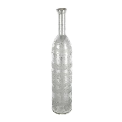 A&B Home Antique Style Glass Flower Vase with Etched Pattern - Antique Silver
