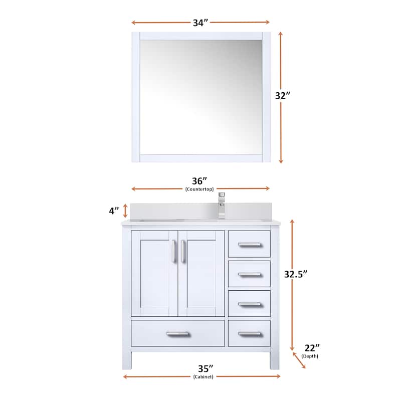 Jacques 36 in. W x 22 in. D Right Offset White Bath Vanity, Cultured Marble Top, and 34 in. Mirror