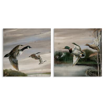 Stupell Geese & Ducks in Nature Canvas Wall Art Design By Ruane Manning (Set of 2)