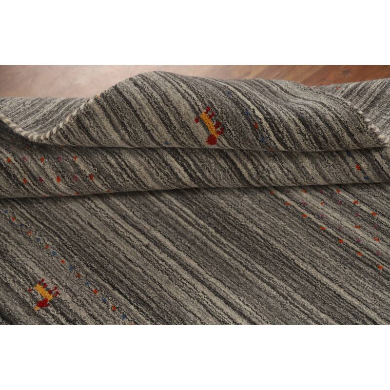 Hand Knotted Oriental 100% Wool Carpet Tribal Tribal Greys & Charcoal Gabbeh Area Rug - 7' 8'' X 5' 0''