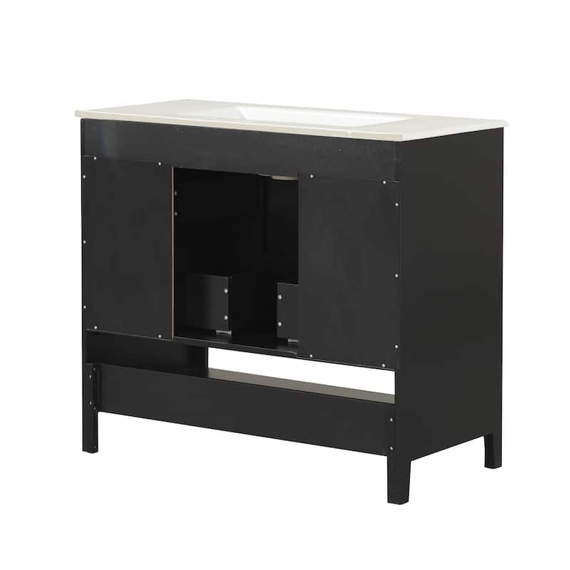 Stylish Bathroom Vanity Cabinet with Built-in 2 Drawers and Open Shelf
