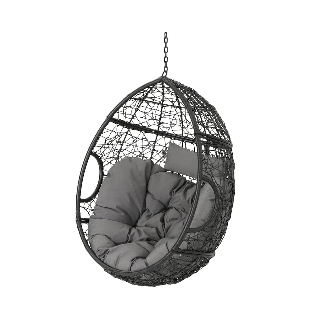 Keline Hanging Swing Lounge Chair, Gray Faux Rattan, Cushions, 49 Inch