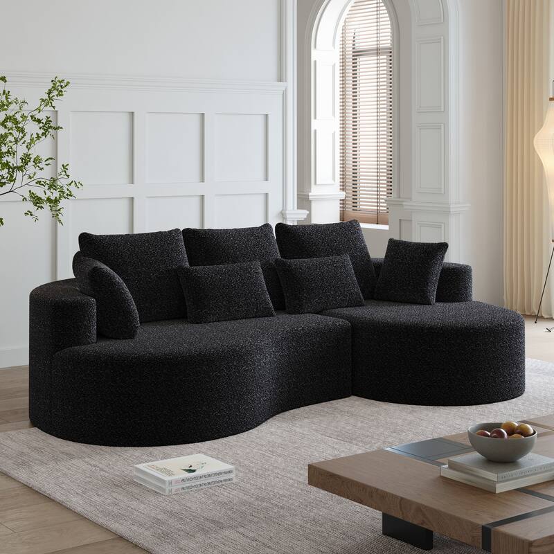 Oversized Chenille Upholstered Boneless Sofa, L-Shaped Curved Sectional Sofa, Deep Seat Cloud Couch with 7 Pillows