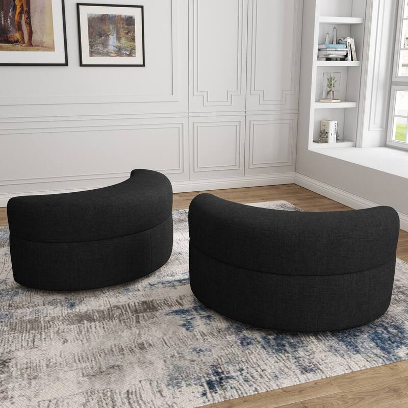 Chenille Half Moon Storage Ottoman(Set of 2)