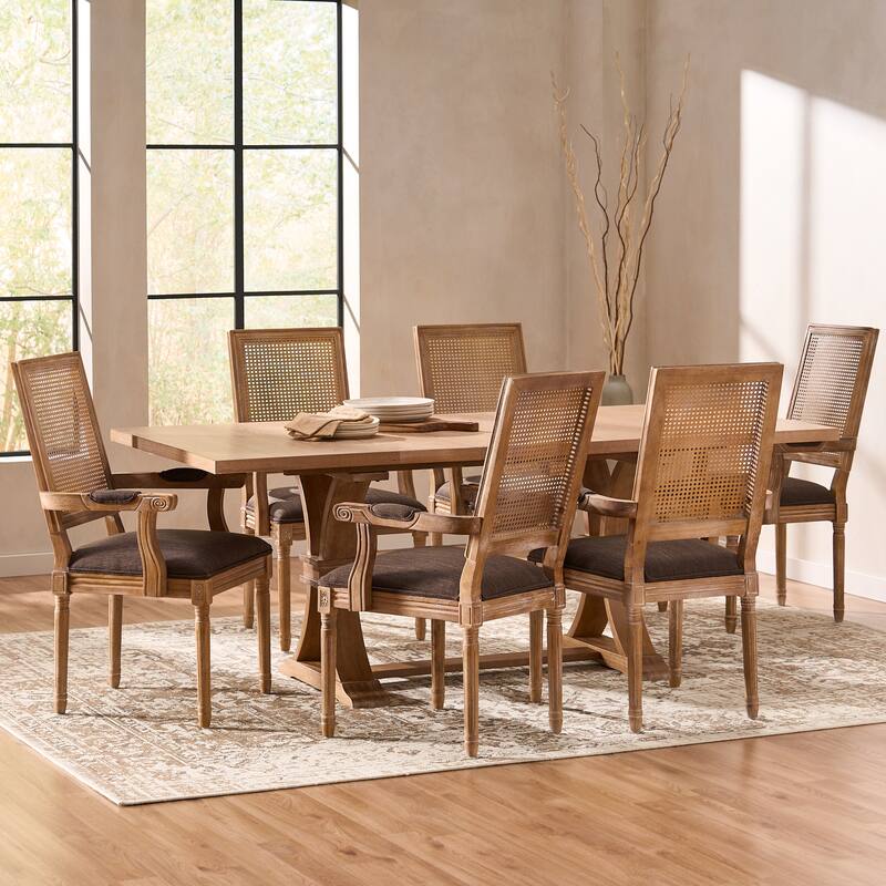 Maria Fabric and Rubberwood Dining Set by Christopher Knight Home - Natural/ Brown